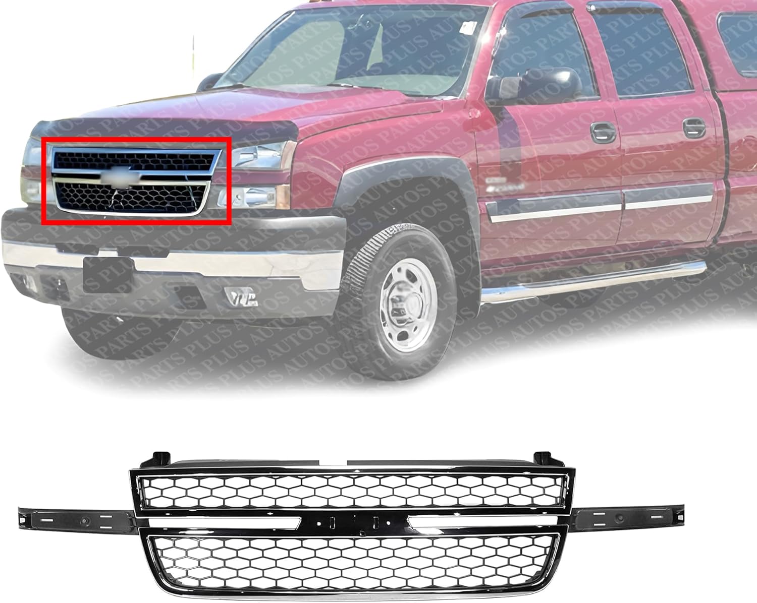 Front Grille Chrome Shell And Gray Insert Without Center Bar Direct Replacement Compatible with 2003-2006 Chevrolet Silverado 2500HD 3500 GM1200546 12335956