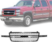 Front Grille Chrome Shell And Gray Insert Without Center Bar Direct Replacement Compatible with 2003-2006 Chevrolet Silverado 2500HD 3500 GM1200546 12335956