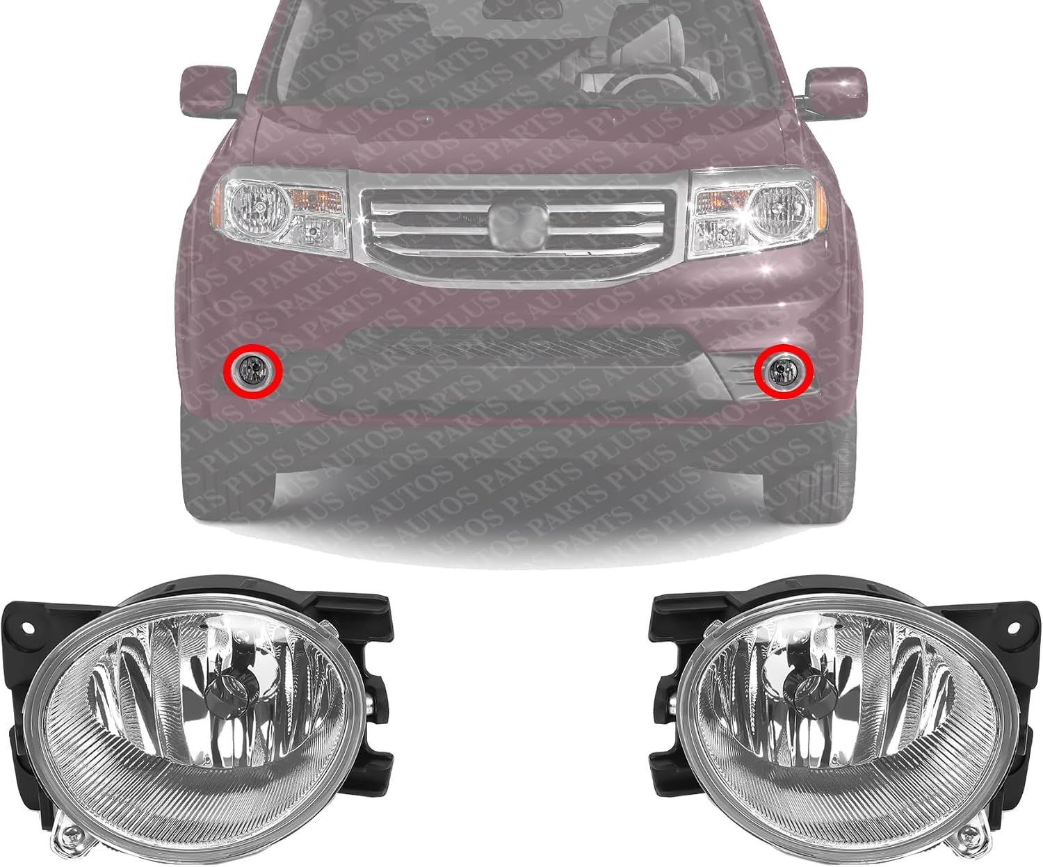 Set Of 2 Front Fog Light Plastic Lens and Housing Left Driver & Right Passenger Side Direct Replacement Compatible With 2009-2011 Honda Pilot HO2595100 HO2594100
