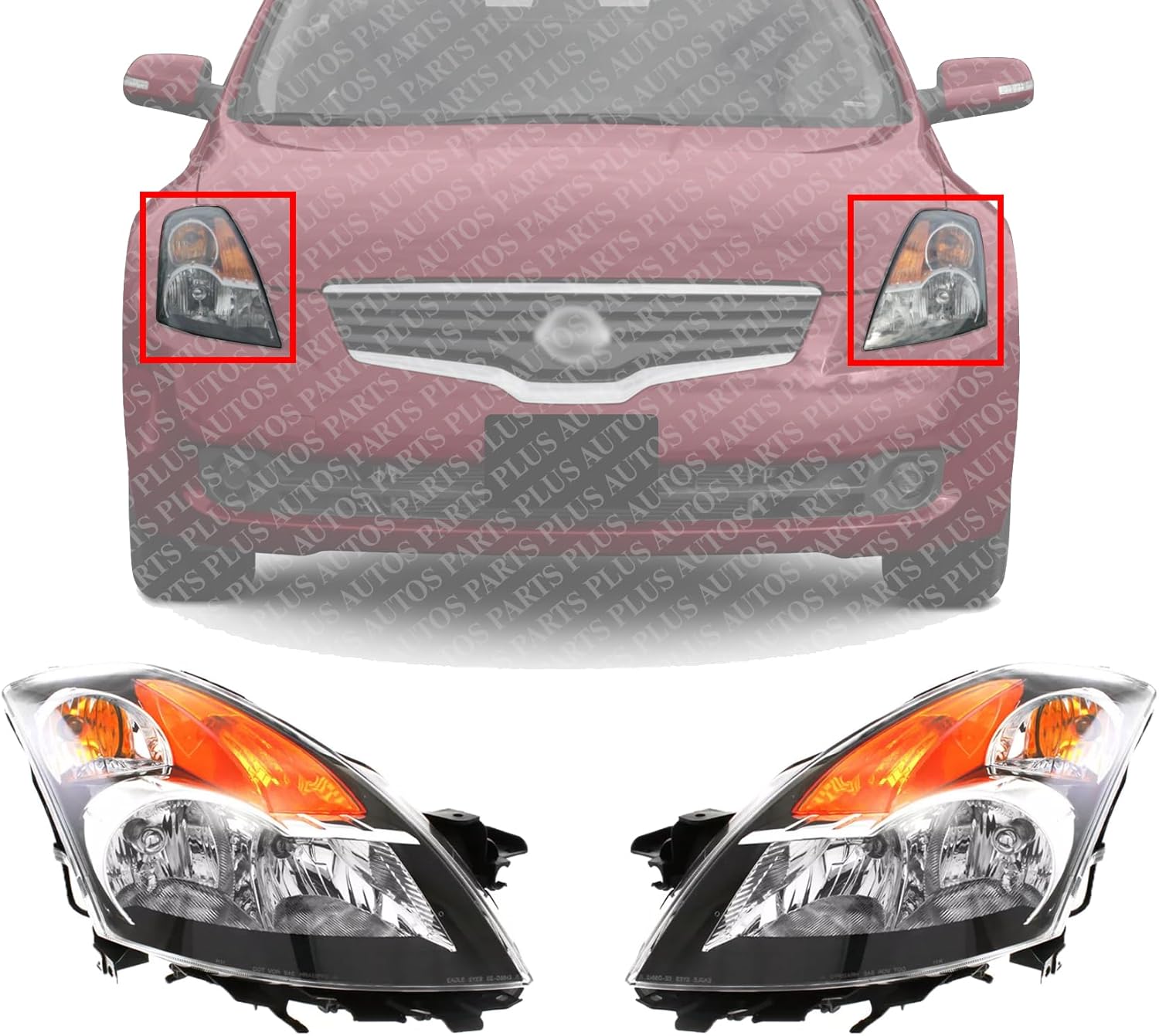 Set Of 2 Front Head Light Assembly Left Driver & Right Passenger Side Direct Replacement Compatible With 2007-2009 Nissan Altima NI2502187 NI2503187 26060JA00B 26010JA00B