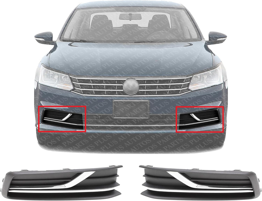 Set Of 2 Front Fog Light Cover Textured Right Passenger & Left Driver Side Direct Replacement Compatible With 2016-2019 Volkswagen Passat VW1039145 VW1038145 561854662GRYP