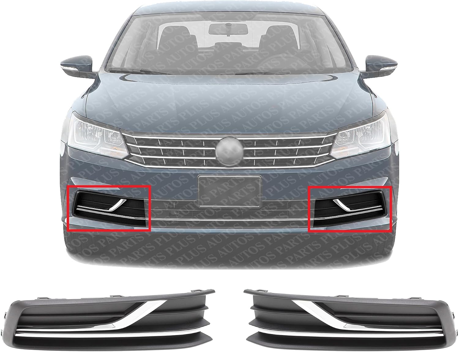 Set Of 2 Front Fog Light Cover Textured Right Passenger & Left Driver Side Direct Replacement Compatible With 2016-2019 Volkswagen Passat VW1039145 VW1038145 561854662GRYP