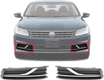 Set Of 2 Front Fog Light Cover Textured Right Passenger & Left Driver Side Direct Replacement Compatible With 2016-2019 Volkswagen Passat VW1039145 VW1038145 561854662GRYP