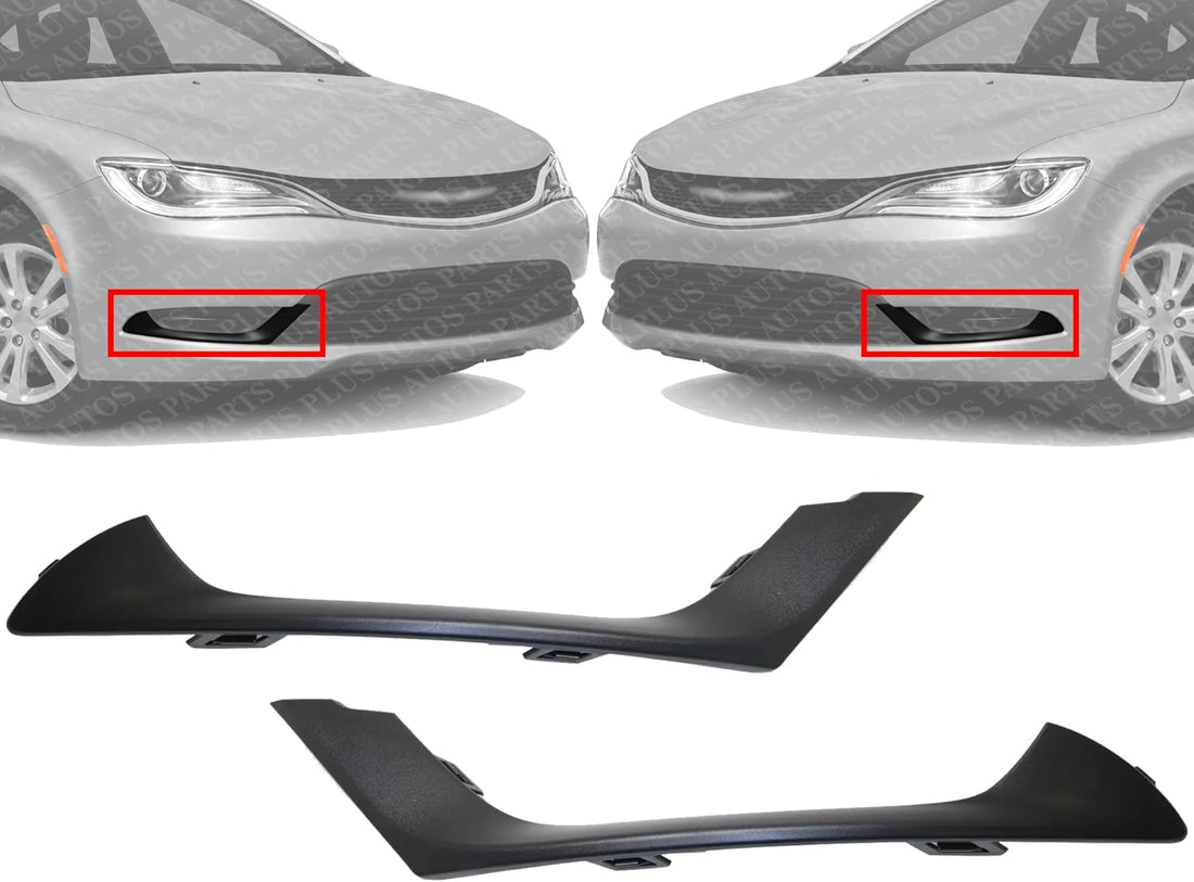 Set Of 2 Front Bumper Outer Molding Textured Left Driver & Right Passenger Side Direct Replacement Compatible With 2015-2017 Chrysler 200 CH1047110 CH1046110 68214626AA 68214627AA