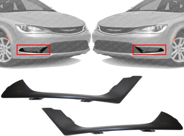 Set Of 2 Front Bumper Outer Molding Textured Left Driver & Right Passenger Side Direct Replacement Compatible With 2015-2017 Chrysler 200 CH1047110 CH1046110 68214626AA 68214627AA