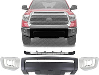 Front Bumper Cover + Grille Textured + End Caps Chrome Steel Left Driver & Right Passenger Side Direct Replacement Compatible With 2014-2021 Toyota Tundra TO1000404 TO1036147
