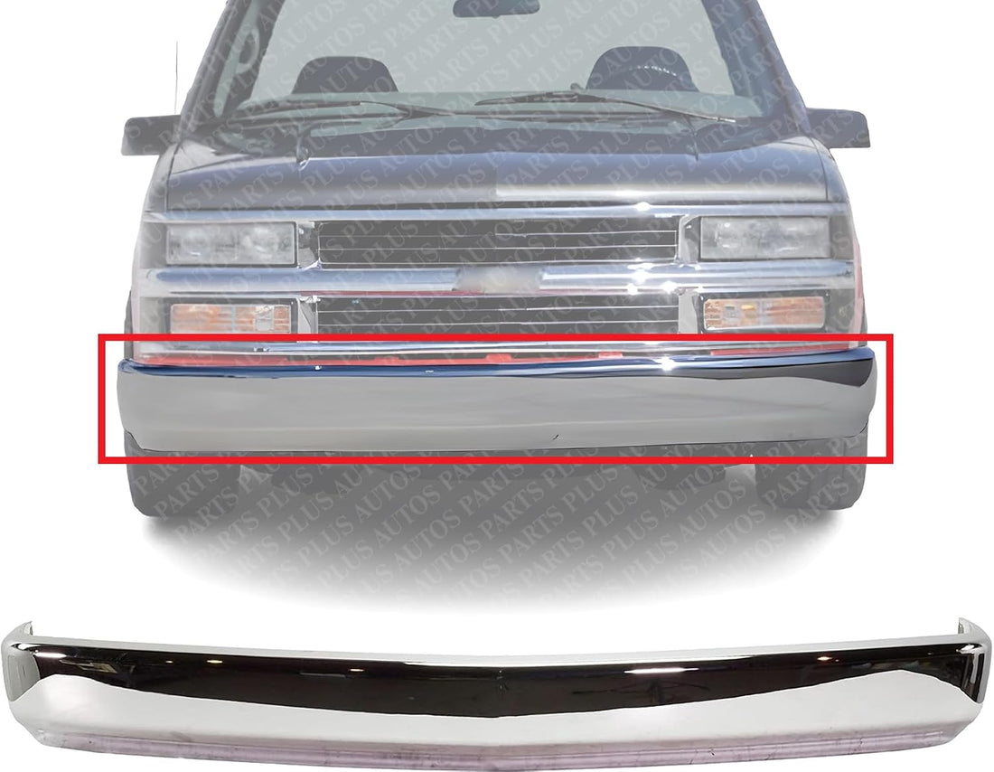 Front Bumper Face Bar Chrome Steel With License Plate Holes Direct Replacement Compatible With 1988-2002 Chevrolet & GMC C/K Series GM1002266 15680830