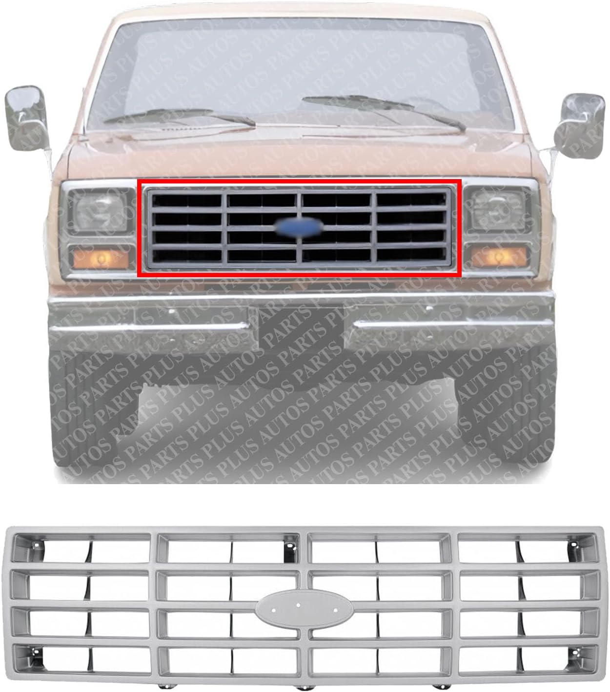 Front Grille Silver Shell & Black Insert Direct Replacement Compatible With 1982-1986 Ford F-Series FO1200117 E3TZ8200F