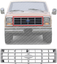 Front Grille Silver Shell & Black Insert Direct Replacement Compatible With 1982-1986 Ford F-Series FO1200117 E3TZ8200F