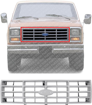 Front Grille Silver Shell & Black Insert Direct Replacement Compatible With 1982-1986 Ford F-Series FO1200117 E3TZ8200F
