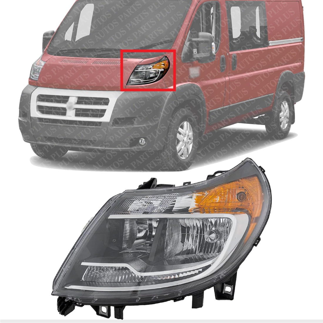 Front Head Light Assembly Left Driver Side Direct Replacement Compatible With 2014-2022 Ram ProMaster 1500 2500 3500 CH2502291 68154589AL 68154589AK 68154589