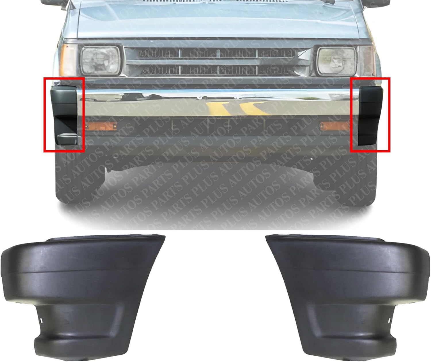 Front Bumper End Caps Primed Plastic Right Passenger & Left Driver Side Direct Replacement Compatible With Mazda Pickup 1990-1993 MA1005116 MA1004108 UE5550040A UE5550050A