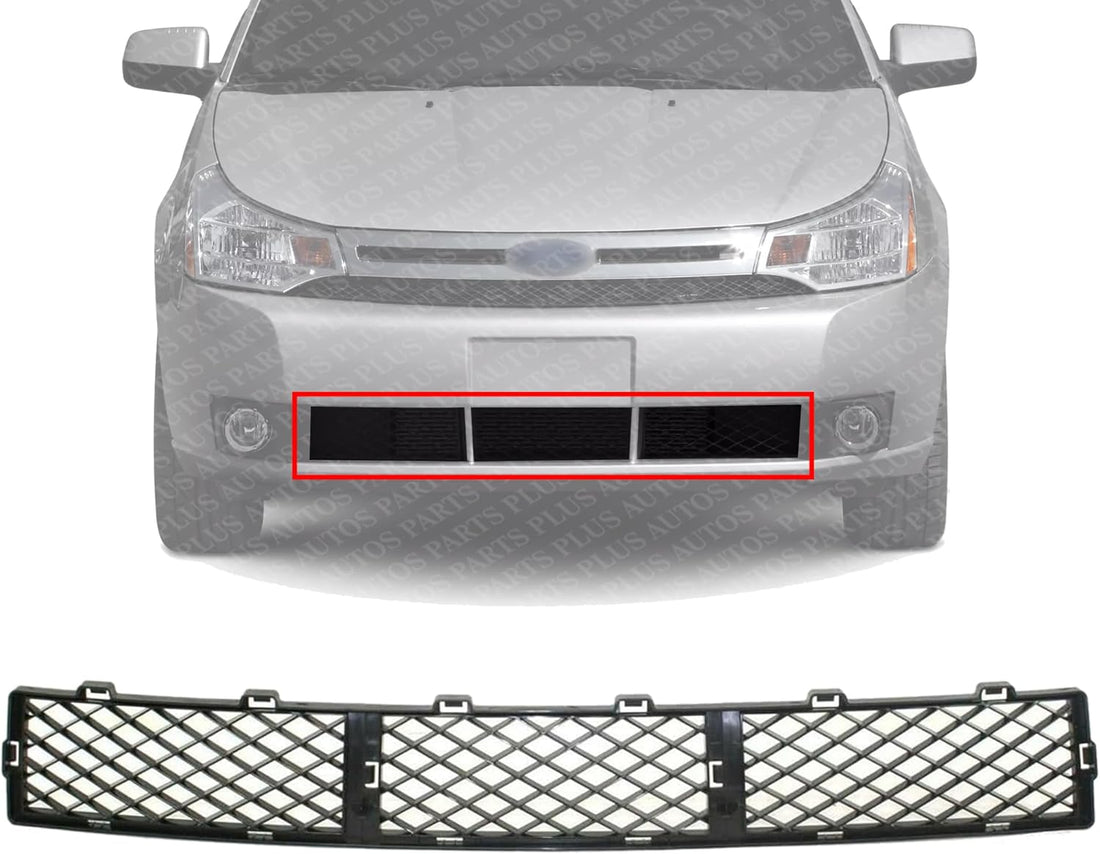 Front Bumper Grille Textured Plastic Direct Replacement Compatible With 2008-2011 Ford Focus FO1036124 8S4Z17K945AA