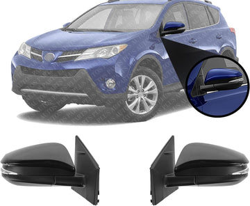 Set Of 2 Front Power Mirror Manual Folding Heated Primed Right Passenger & Left Driver Side With LED Signal Light Replacement Compatible With 2013-2015 Toyota RAV4 TO1321310 TO1320310