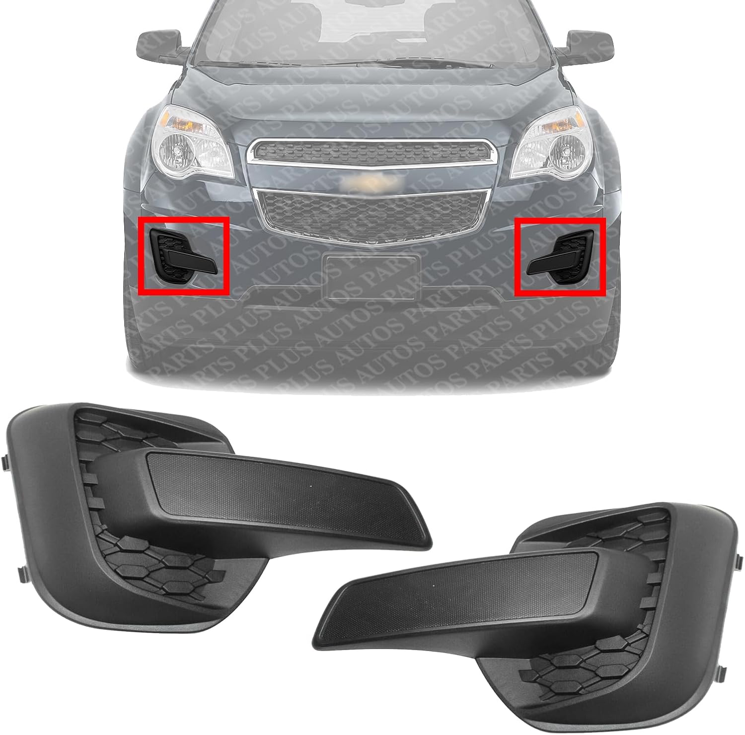 Set Of 2 Front Fog Light Cover Textured Plastic Left Driver & Right Passenger Side Direct Replacement Compatible With 2010-2015 Chevrolet Equinox GM1039128 GM1038128 25798750 25798751