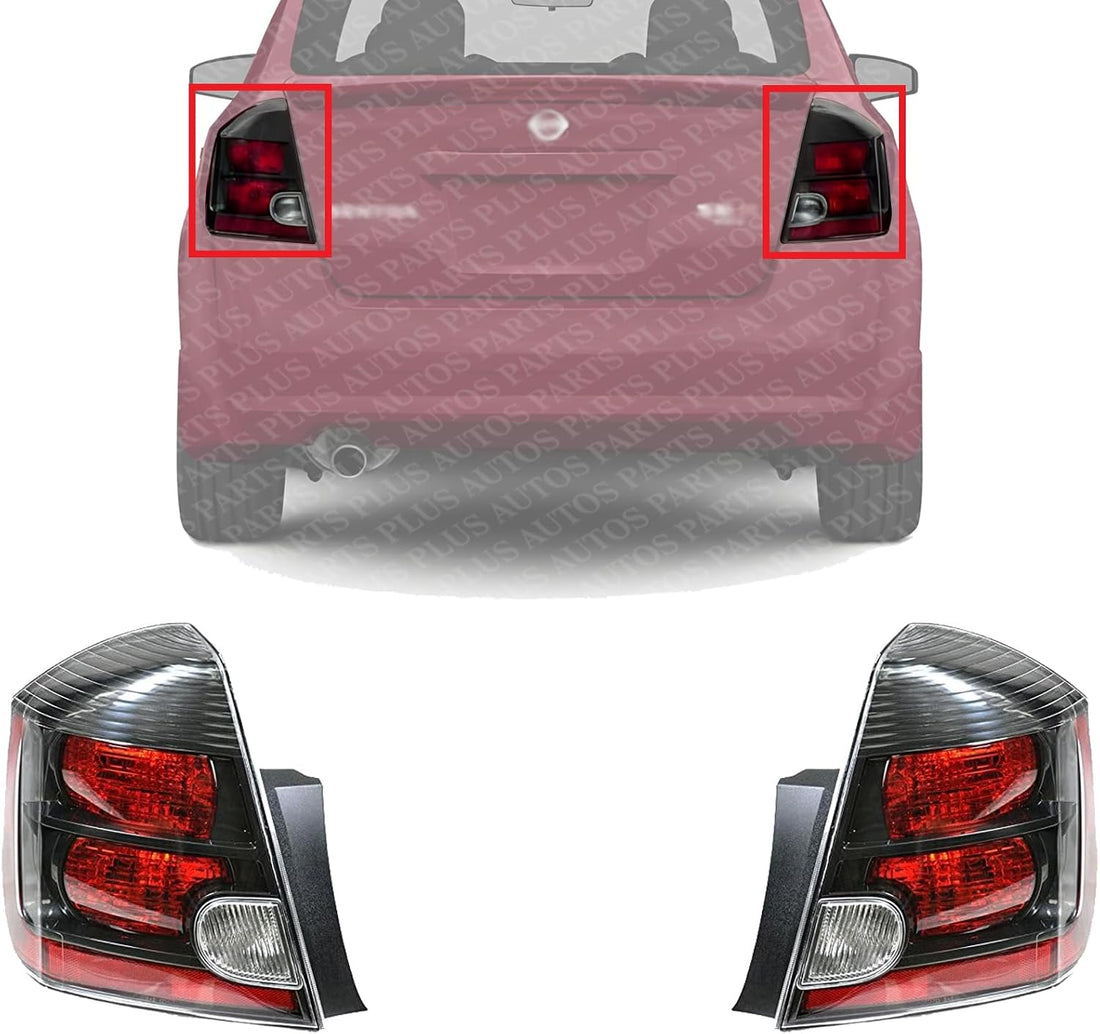 Set Of 2 Tail Light Assembly Plastic Left Driver & Right Passenger Side Direct Replacement Compatible With 2007-2009 Nissan Sentra NI2801178 NI2800178 26550ET80C 26555ET80C