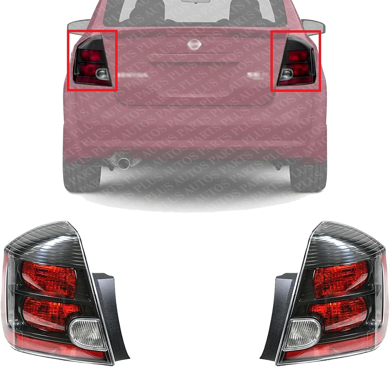 Set Of 2 Tail Light Assembly Plastic Left Driver & Right Passenger Side Direct Replacement Compatible With 2007-2009 Nissan Sentra NI2801178 NI2800178 26550ET80C 26555ET80C