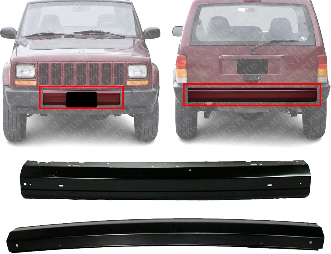 Front And Rear Bumper Face Bar Primed Steel Direct Replacement Compatible With Jeep Cherokee 1997-1999 CH1102338 CH1002257 5019155AA 5EE84TZZAF