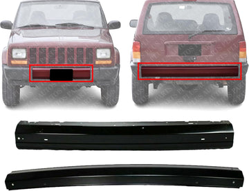 Front And Rear Bumper Face Bar Primed Steel Direct Replacement Compatible With Jeep Cherokee 1997-1999 CH1102338 CH1002257 5019155AA 5EE84TZZAF