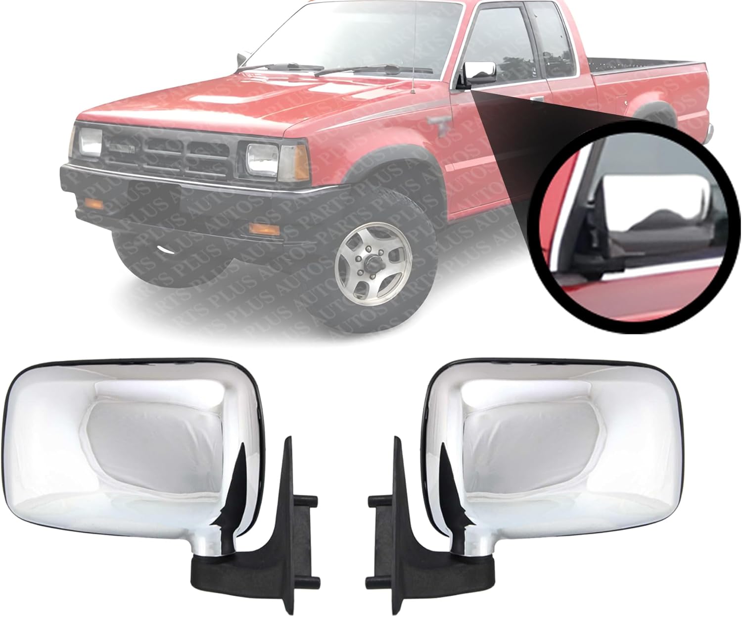 Set Of 2 Front Mirror Manual Folding Non-Heated Chrome Right Passenger & Left Driver Side Direct Replacement Compatible With 1986-1993 Mazda Pickup MA1320110 MA1321110 UE5569180