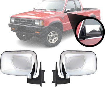 Set Of 2 Front Mirror Manual Folding Non-Heated Chrome Right Passenger & Left Driver Side Direct Replacement Compatible With 1986-1993 Mazda Pickup MA1320110 MA1321110 UE5569180