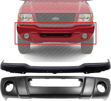 Front Bumper Steel + Lower Valance Panel Primed Plastic With Fog Light Holes Direct Replacement Compatible With Ford Ranger Edge 2001-2003 FO1002380 FO1095189 1L5Z17626CAD 1L5Z17757JA