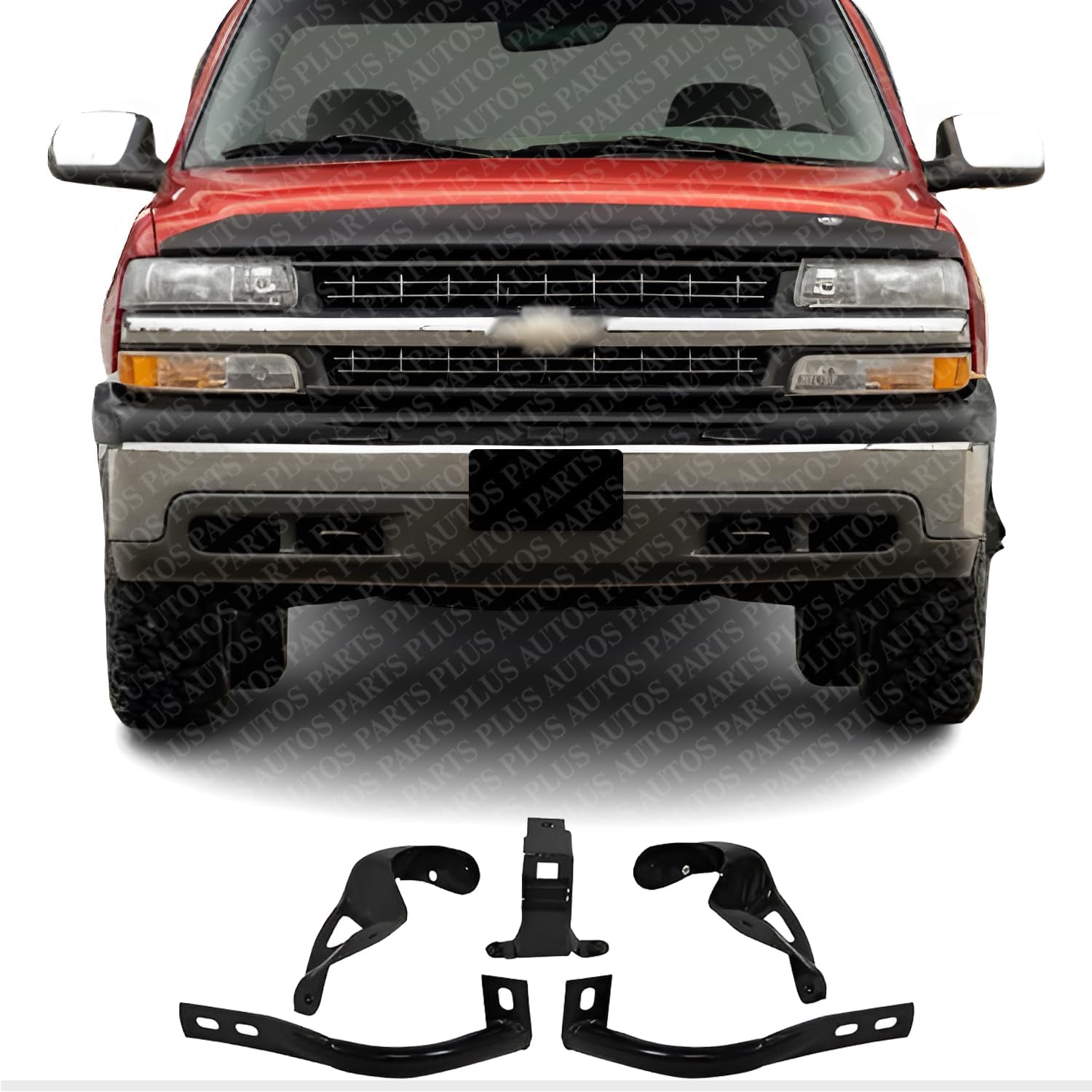 Front Bumper Center and Outers + Brace Brackets Left Driver & Right Passenger Side Direct Replacement Compatible With 1999-2002 Chevrolet Silverado 1500/2000-2006 Suburban/Tahoe