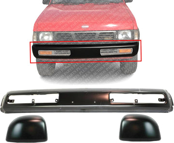 AUTOS PARTS PLUS Front Bumper Steel + Outer End Caps Primed Left Driver & Right Passenger Side Direct Replacement Compatible With 1993-1995 Nissan Pickup NI1004131 NI1005131 NI1002102 6201457G26