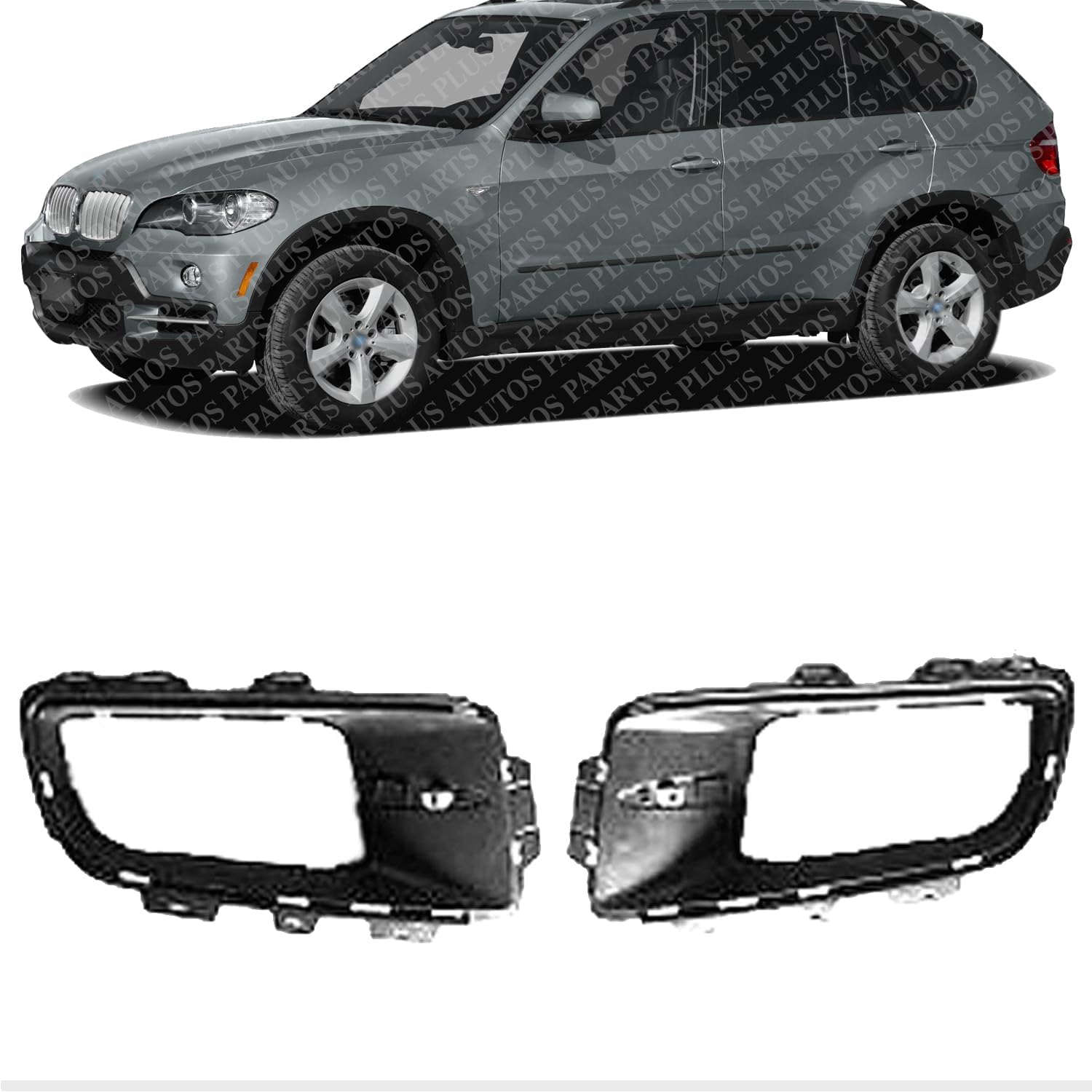 Set Of 2 Front Fog Light Trims Molding Primed With Fog-Light Hole Left Driver & Right Passenger Side Direct Replacement Compatible With 2007-2010 BMW X5 BM1099100 51117172450