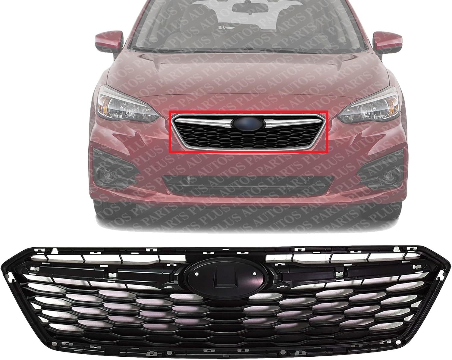 Front Grille Assembly Textured Black Shell And Insert Plastic Direct Replacement Compatible With 2017-2019 Subaru Impreza SU1200170 91122FL00B