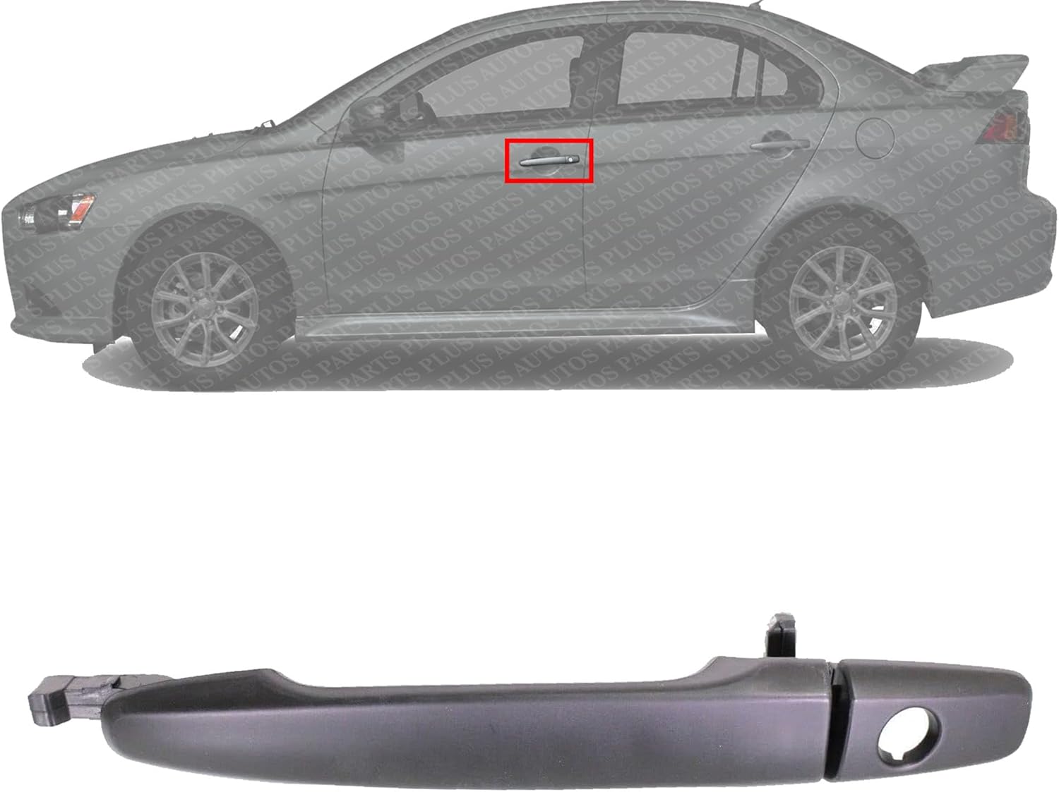 Front Exterior Door Handle + Cover Primed Plastic with Keyhole Left Driver Side Direct Replacement Compatible with 2008-2017 Mitsubishi Lancer FDH010237 5716A013XA 5716A015XA