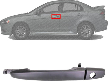 Front Exterior Door Handle + Cover Primed Plastic with Keyhole Left Driver Side Direct Replacement Compatible with 2008-2017 Mitsubishi Lancer FDH010237 5716A013XA 5716A015XA