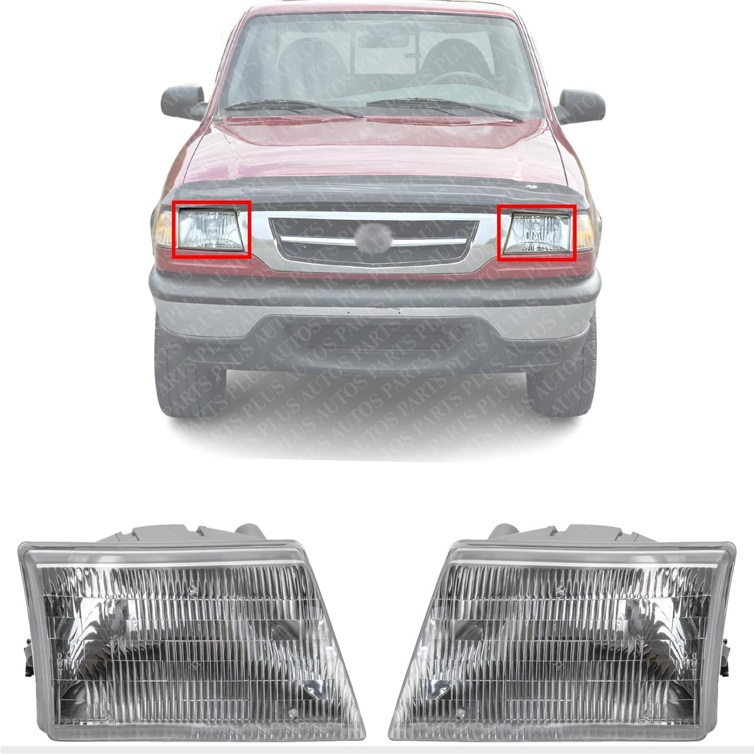 Set Of 2 Front Headlight Assembly Right Passenger & Left Driver Side Direct Replacement Compatible With 1998-2000 Mazda Pickup MA2502113 MA2503113 ZZP051040B ZZP051030B