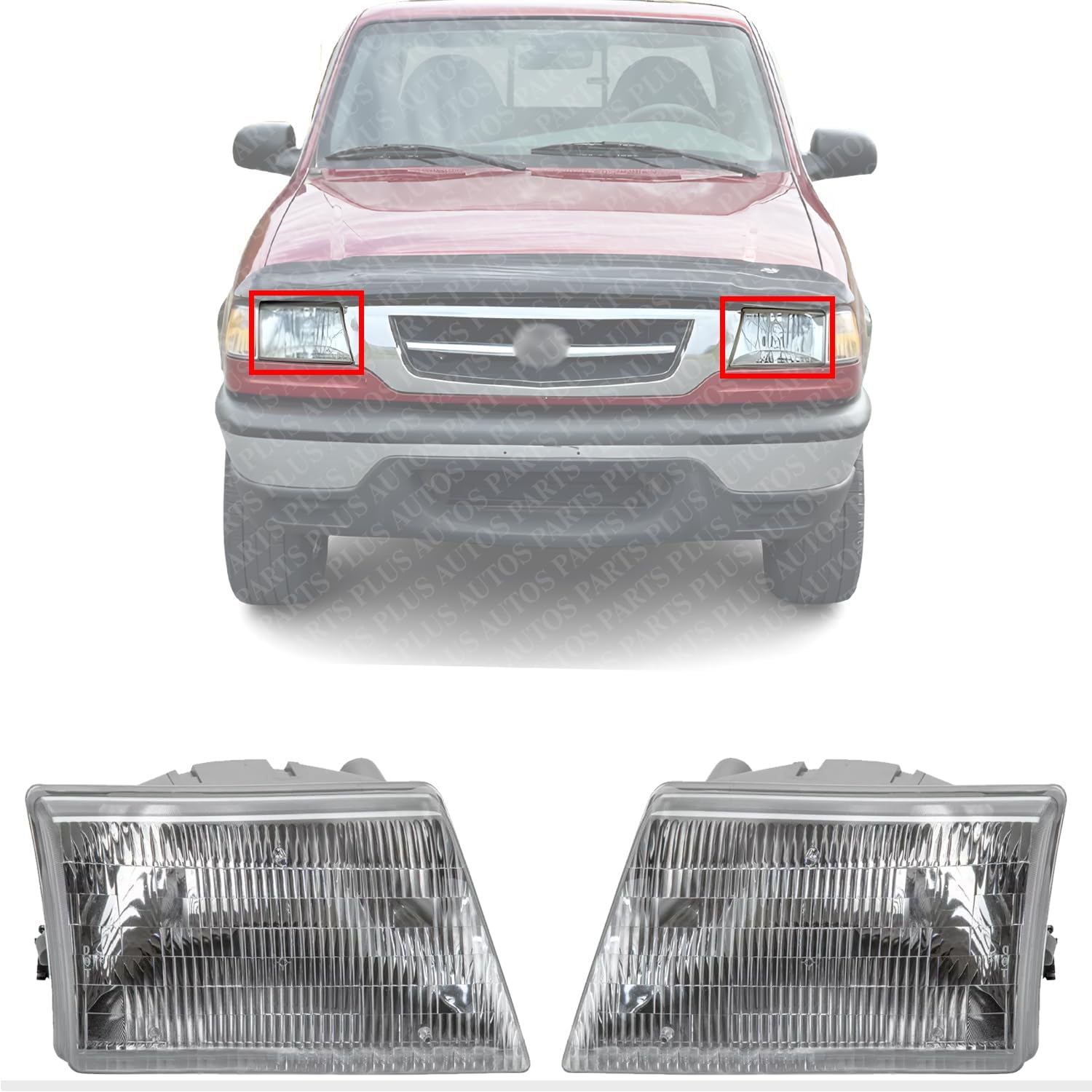 Set Of 2 Front Headlight Assembly Right Passenger & Left Driver Side Direct Replacement Compatible With 1998-2000 Mazda Pickup MA2502113 MA2503113 ZZP051040B ZZP051030B