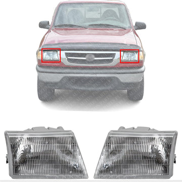 Set Of 2 Front Headlight Assembly Right Passenger & Left Driver Side Direct Replacement Compatible With 1998-2000 Mazda Pickup MA2502113 MA2503113 ZZP051040B ZZP051030B