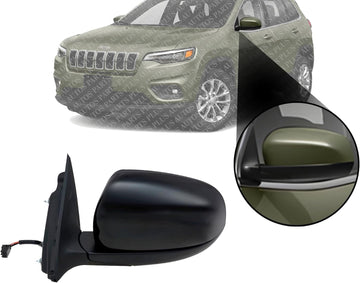 Front Power Mirror Manual Folding Non-Heated Primed Left Driver Side Direct Replacement Compatible With 2014-2018 Jeep Cherokee CH1320367 1UV65TZZAD