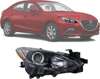 Front Head Light Assembly Plastic Right Passenger Side Direct Replacement Compatible With 2014-2016 Mazda 3 MA2503144 BPW1510K0