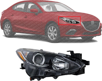 Front Head Light Assembly Plastic Right Passenger Side Direct Replacement Compatible With 2014-2016 Mazda 3 MA2503144 BPW1510K0