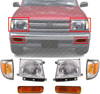 Front Head Light + Corner & Signal Lamp Set Of 6 Left Driver & Right Passenger Side Direct Replacement Compatible With 1998-2000 Toyota Tacoma TO2503120 TO2502120 TO2520155 TO2521155