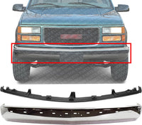 Front Bumper Face Bar Chrome With Pad Holes + Center Filler Primed Direct Replacement Compatible With 1994-2002 Chevrolet & GMC C/K-Series GM1002802 GM1087180 15574111 12376285