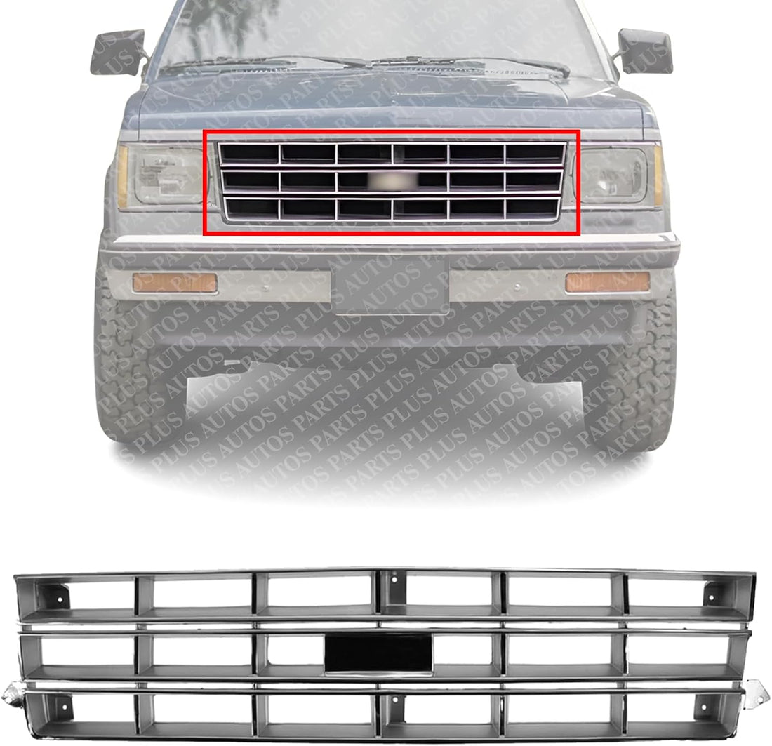 Front Grille Chrome Shell And Insert Direct Replacement Compatible With 1983-1990 Chevrolet S10 Blazer / 1982-1990 Pickup GM1200334 14027187