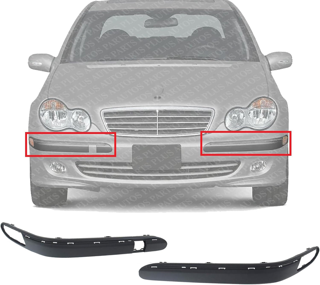 Set Of 2 Front Bumper Molding Primed Plastic Left Driver & Right Passenger Side Direct Replacement Compatible With 2001-2007 Mercedes Benz C-Class MB1059104 MB1058104