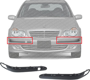 Set Of 2 Front Bumper Molding Primed Plastic Left Driver & Right Passenger Side Direct Replacement Compatible With 2001-2007 Mercedes Benz C-Class MB1059104 MB1058104