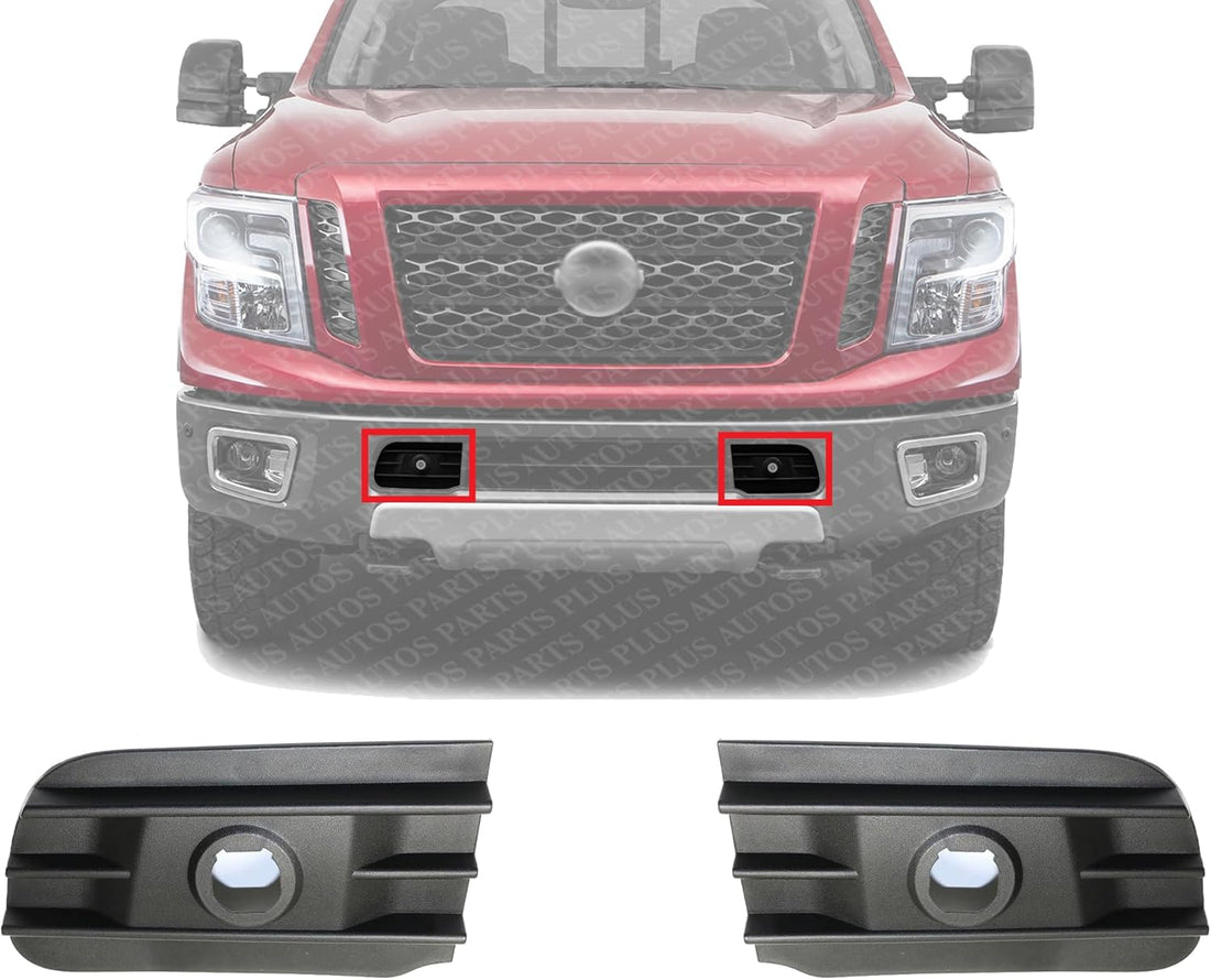 Set Of 2 Front Bumper Filler Textured Plastic Left Driver & Right Passenger Side Direct Replacement Compatible With 2016-2021 Nissan Titan XD NI1039144 NI1038144