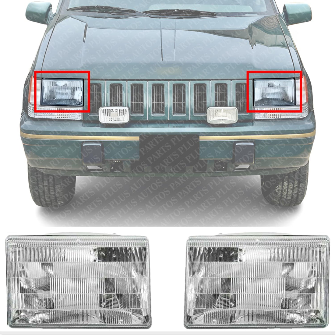 Front Headlights Assembly Right Passenger & Left Driver Side Direct Replacement Compatible With Jeep Grand Cherokee 1993-1998 CH2502104 CH2503104 55155127 55055119AB 55155126