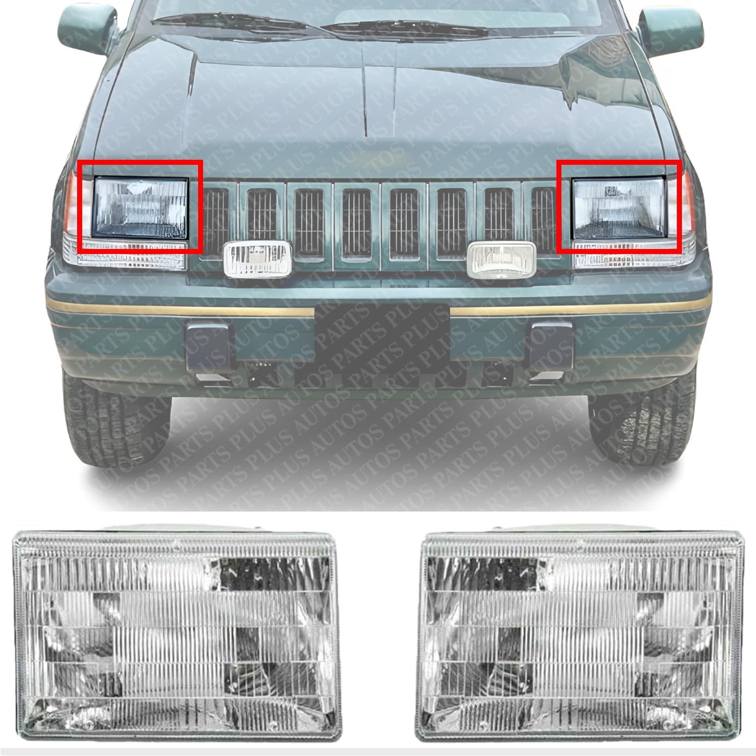 Front Headlights Assembly Right Passenger & Left Driver Side Direct Replacement Compatible With Jeep Grand Cherokee 1993-1998 CH2502104 CH2503104 55155127 55055119AB 55155126