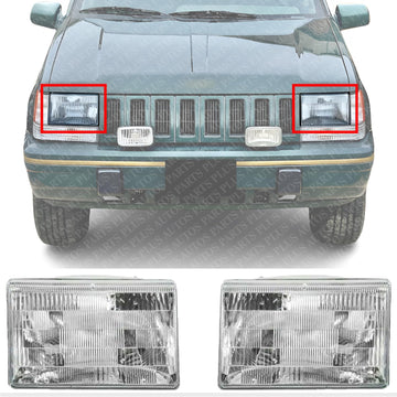 Front Headlights Assembly Right Passenger & Left Driver Side Direct Replacement Compatible With Jeep Grand Cherokee 1993-1998 CH2502104 CH2503104 55155127 55055119AB 55155126