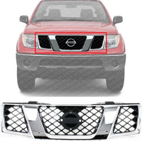 Front Grille Chrome Shell With Black Insert Direct Replacement Compatible With 2005-2007 Nissan Pathfinder / 2005-2008 Frontier NI1200217 62310EA700