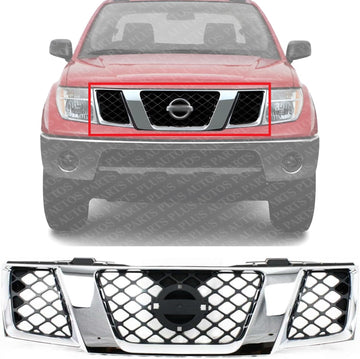 Front Grille Chrome Shell With Black Insert Direct Replacement Compatible With 2005-2007 Nissan Pathfinder / 2005-2008 Frontier NI1200217 62310EA700
