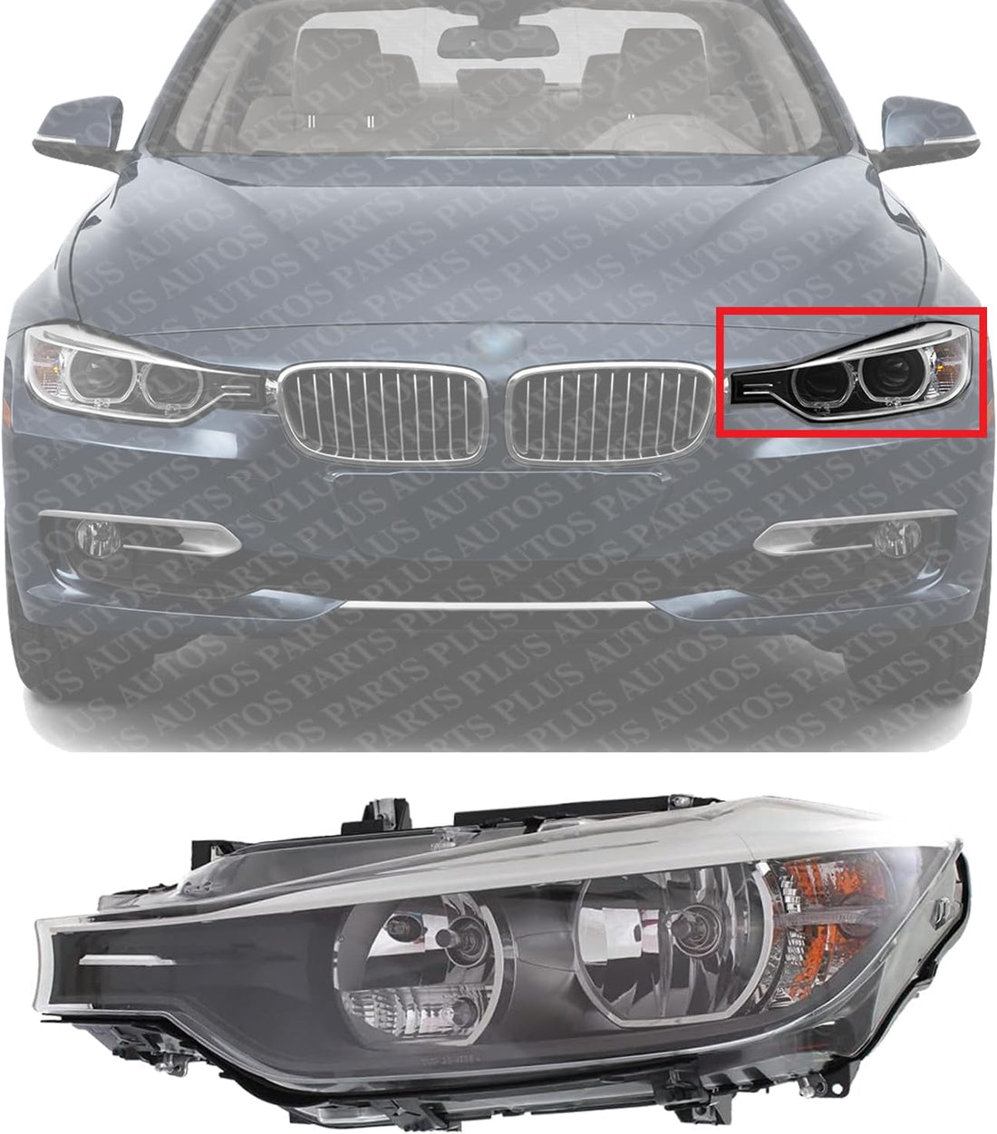 Front Headlight Assembly Halogen Left Driver Side Direct Replacement Compatible With 2012-2015 BMW 3-Series BM2502169 63117338709